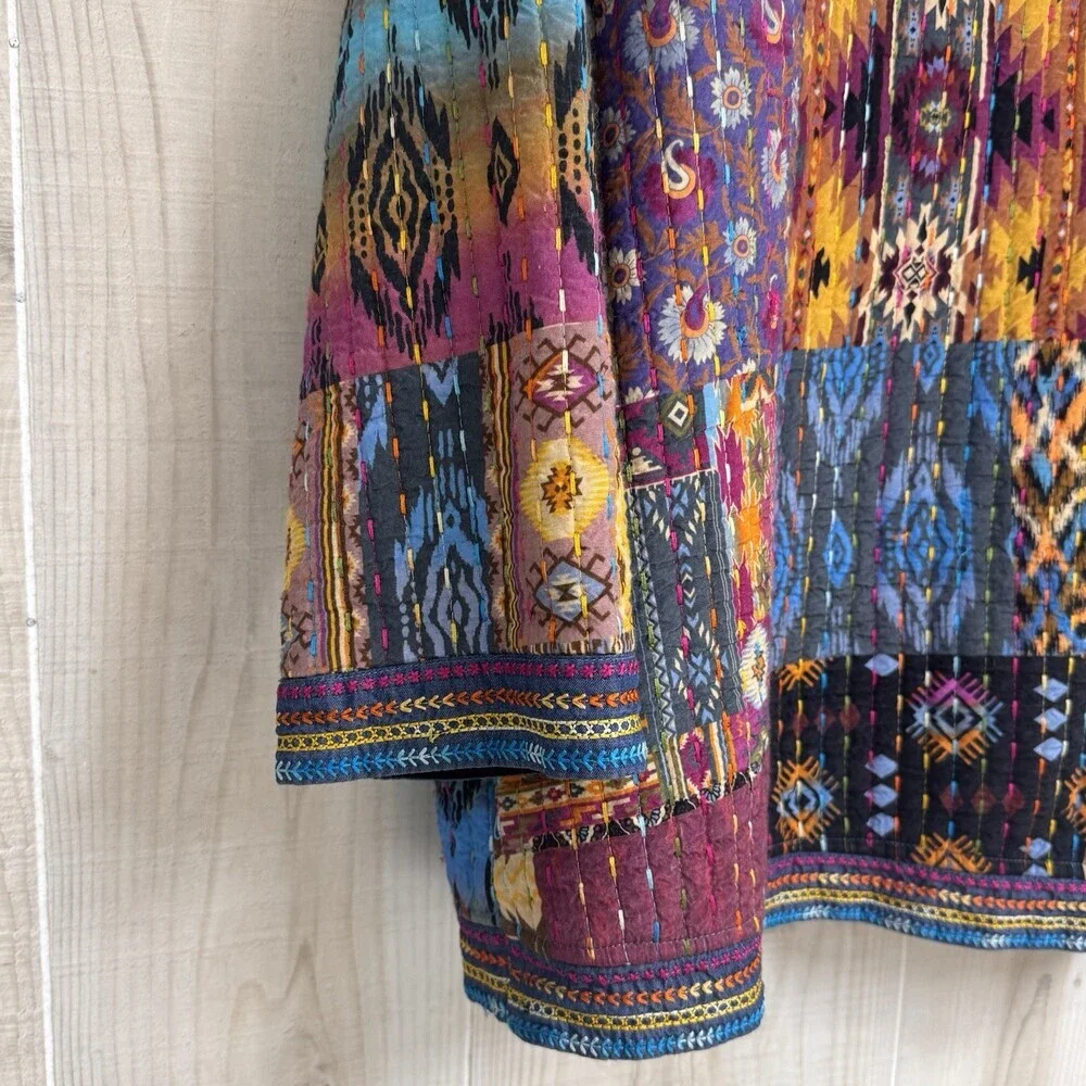 John Mark Women’s Patchwork Quilted Jacket | Boho Artisan Open‎ Front Boutique L